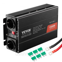 Vevor 316228 Синусоїдальний інвертор, 1500 Вт постійного струму 12 В змінного струму 230 В з 2 розетками змінного струму 2 портами
