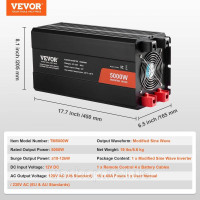 Vevor 316230 Синусоїдальний інвертор 5000 Вт постійного струму 12 В на змінний струм 230 В Інвертор з 2 розетками змінного струму