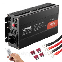 Vevor 316235 Інвертор з чистою синусоїдою 1000 Вт DC 12V AC 230V перетворювач напруги з 2 розетками змінного струму 2 портами USB