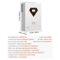 Vevor 316234 Hybrid Solar Inverter 6kW 220/230V WIFI інтегрований 120A MPPT контролер