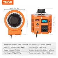 Vevor 316245 Трансформатор змінної напруги 2000VA зі змінною напругою, 6,6 ампер, вхід 230 В, вихід 0-300 В, стабілізатор змінної Vevor 316245 Трансформатор змінної напруги 2000VA зі змінною напругою, 6,6 ампер, вхід 230 В, вихід 0-300 В, стабілізатор змінної