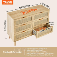 Vevor 315145 ротанг комод вітальня шафа 6 ящиків під дерево передпокій