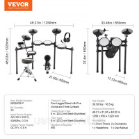 Vevor 316331 Електронна ударна установка, 32 ударні установки та 480 звуків, електронна ударна установка, підтримка USB MIDI,
