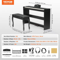 Vevor 316265 88 клавіш цифровий фортепіано електричний фортепіано подвійний режим клавіатури 3 педалі банк Vevor 316265 88 клавіш цифровий фортепіано електричний фортепіано подвійний режим клавіатури 3 педалі банк