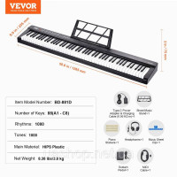 Vevor 316264 Digital 88 Keyboard Електропіано Цифрове піаніно 1000 ритмів