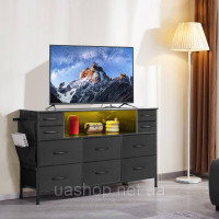 Vevor 315139 Комод на 10 тканинних ящиків, відкрите відділення, LED підсвічування, чорний