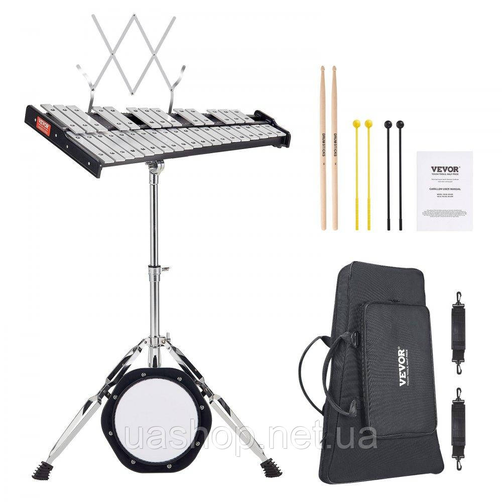 Vevor 316269 Glockenspiel Xylophone 32 Tones Bell Set Molets Stand and Practice Pad