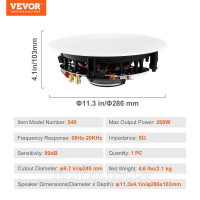 Vevor 316273 Стельова колонка вбудована настінна колонка 200Вт 20см Vevor 316273 Стельова колонка вбудована настінна колонка 200Вт 20см
