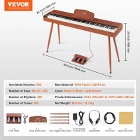 Vevor 316285 88 Key Digital Piano Електропіаніно Подвійна клавіатура Стійка на чотирьох ніжках