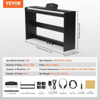 Vevor 316286 88 Key Digital Piano Електропіаніно подвійна клавіатура 1317x320x785 мм