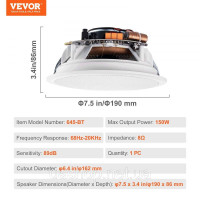 Vevor 316343 17cm Bluetooth вбудована колонка стельова колонка 150W