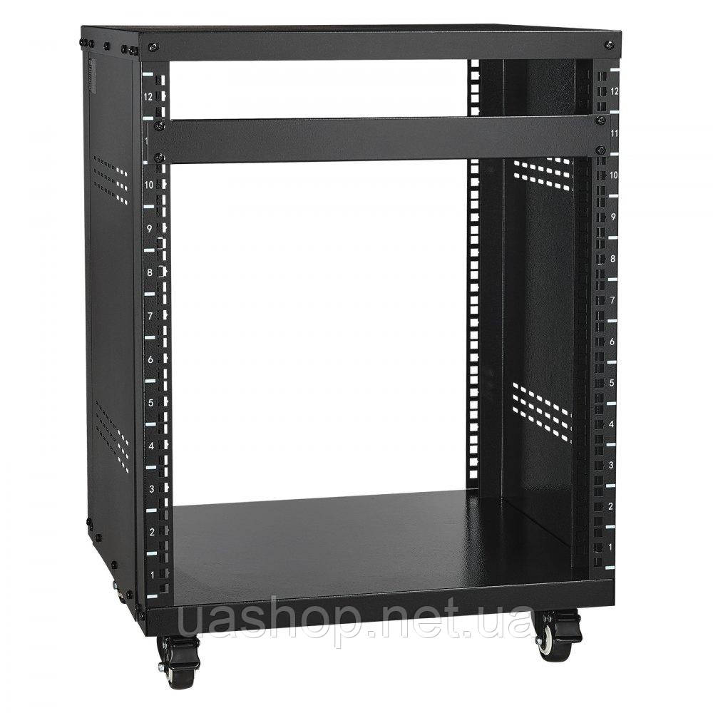 Vevor 316350 Стійка 12U AV Rack, вантажопідйомність 500 фунтів, мережева стереостійка для студії звукозапису з роликами, що