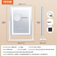 Vevor 315190 Дзеркало для макіяжу Hollywood Косметичне дзеркало 3 кольори 406х296 мм обертається на 360° Vevor 315190 Дзеркало для макіяжу Hollywood Косметичне дзеркало 3 кольори 406х296 мм обертається на 360°