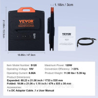 Vevor 316372 Монокристалічний сонячний модуль 120 Вт, що складається, 12 В Коефіцієнт перетворення сонячної системи 6,66 А