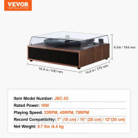 Vevor 316373 Bluetooth вертушка ремінна передача 3 швидкості 10W динамік 18/25/30см