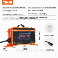 Vevor 316375 36 Вольт 12 AMP Розумний зарядний пристрій для гольф-карта EZGO D-Style IP67 ETL