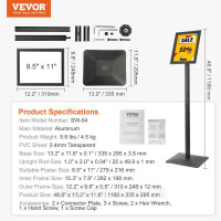 Vevor 315195 Інформаційний стенд з металевою основою 279 x 216 мм Інформаційний стенд Регульований кут огляду за допомогою Vevor 315195 Інформаційний стенд з металевою основою 279 x 216 мм Інформаційний стенд Регульований кут огляду за допомогою