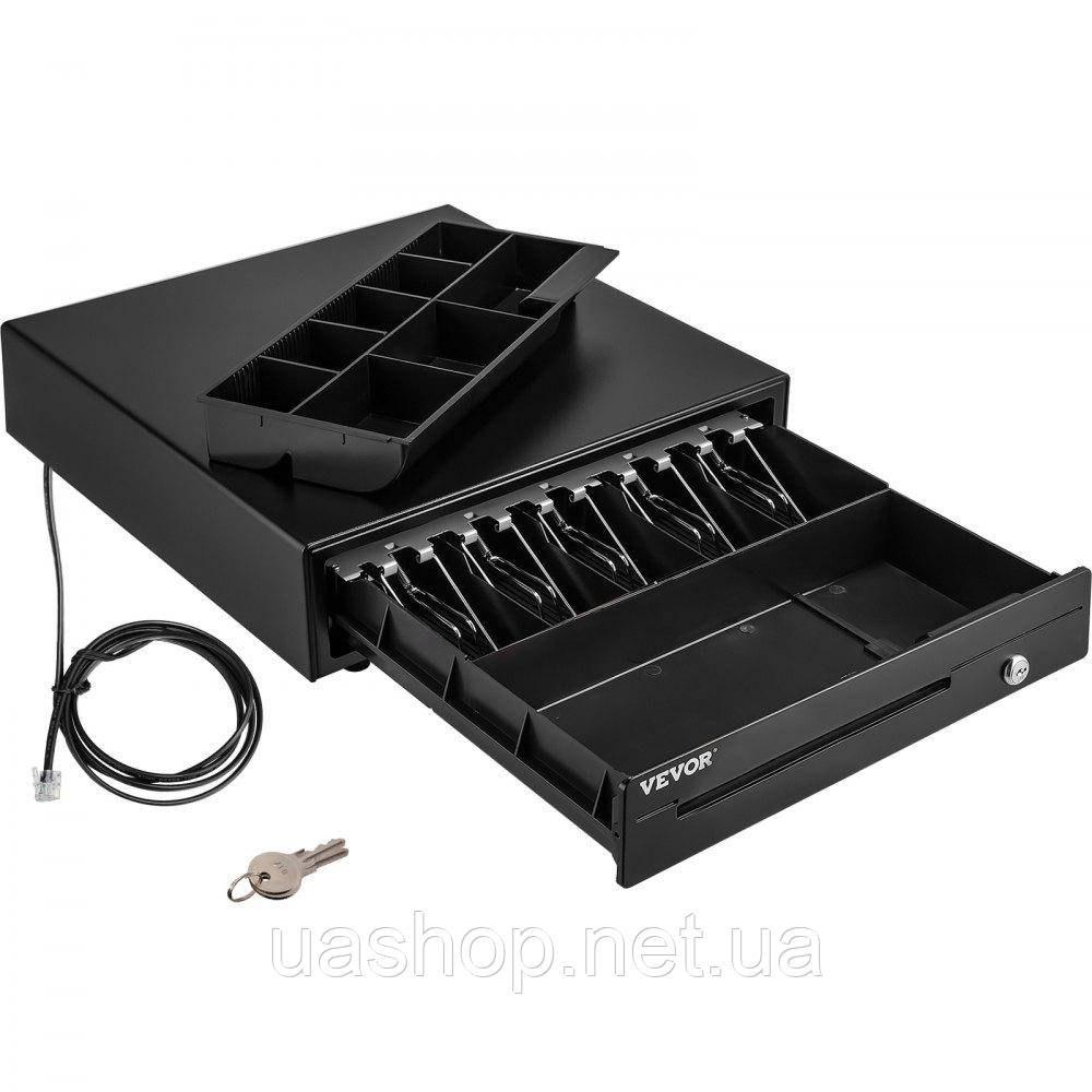 Vevor 315207 Касова шухляда 40,64 см, квадратна, грошова шухляда, 3 способи розблокування, роз'єм RJ11/RJ12, 5 відділень для купюр