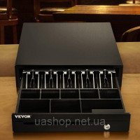 Vevor 315207 Касова шухляда 40,64 см, квадратна, грошова шухляда, 3 способи розблокування, роз'єм RJ11/RJ12, 5 відділень для купюр
