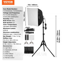 Vevor 316396 2x Фотостудійний софтбокс 400х400мм 3000-6500K регульований для записів
