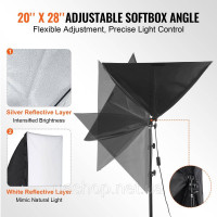Vevor 316398 Набір софтбоксу для фотостудії 50x70см 45W 3000-6500K LED лампочки для зйомки