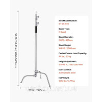 Vevor 316405 C-Stand Lamp Stand макс. висота 330 см підставка для фотосвітла з нержавіючої сталі
