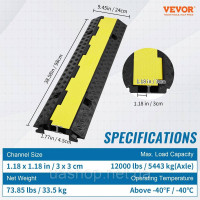 Vevor 316431 Захист кабелів, 5 шт., 2 канали, 98x24x4,5 см, вантажопідйомність дроту 12000 фунтів, пандус для захисту кабелю