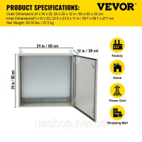 Vevor 316468 Розподільна коробка 60x60x30см NEMA 4 в зовнішньому корпусі IP65 водонепроникна і пилонепроникна розподільна коробка Vevor 316468 Розподільна коробка 60x60x30см NEMA 4 в зовнішньому корпусі IP65 водонепроникна і пилонепроникна розподільна коробка