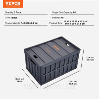 Vevor 315287 набір з 3 професійних складних ящиків 65 л з поліпропілену Транспортний ящик з кришкою Складаний ящик для зберігання