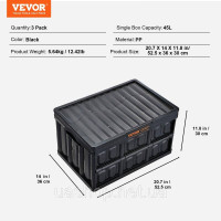 Vevor 315288 набір з 3 професійних складних ящиків 45 л з поліпропілену Транспортний ящик з кришкою Складаний ящик для зберігання