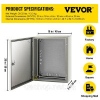 Vevor 316471 Розподільна шафа NEMA промислова, 50 x 40 x 20 см Сталева розподільна шафа NEMA 4X, водонепроникна та пилонепроникна