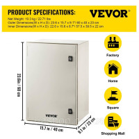 Vevor 316478 Сталевий корпус NEMA, 60 x 40 x 23 см Розподільна коробка NEMA 4X зі скловолокна, водонепроникна та пилонепроникна Vevor 316478 Сталевий корпус NEMA, 60 x 40 x 23 см Розподільна коробка NEMA 4X зі скловолокна, водонепроникна та пилонепроникна