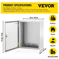 Vevor 316474 Розподільна шафа NEMA промисловий корпус, 50 x 40 x 25 см Сталева розподільна шафа NEMA 4X, водонепроникна та Vevor 316474 Розподільна шафа NEMA промисловий корпус, 50 x 40 x 25 см Сталева розподільна шафа NEMA 4X, водонепроникна та