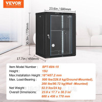 Vevor 316484 15U мережева шафа серверна шафа 457,2 мм настінний корпус серверна стійка чорна
