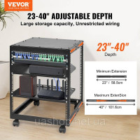 Vevor 316487 Серверна стійка 12U з відкритою рамою, регульована глибина 58,5-101,6 см, окремостояча/настінна мережева серверна