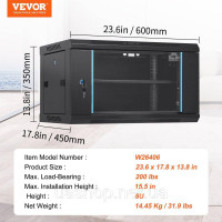 Vevor 316488 Мережевий сервер 6U для стінового кріплення, глибиною 39 см, корпус шафи -стійки, макс. 90,72 кг. Зарядка, Vevor 316488 Мережевий сервер 6U для стінового кріплення, глибиною 39 см, корпус шафи -стійки, макс. 90,72 кг. Зарядка,