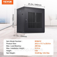 Vevor 316490 Настінна шафа мережевого сервера 12U, глибина 39,4 см/15,5 дюйма, корпус для серверної стійки, максимальна Vevor 316490 Настінна шафа мережевого сервера 12U, глибина 39,4 см/15,5 дюйма, корпус для серверної стійки, максимальна