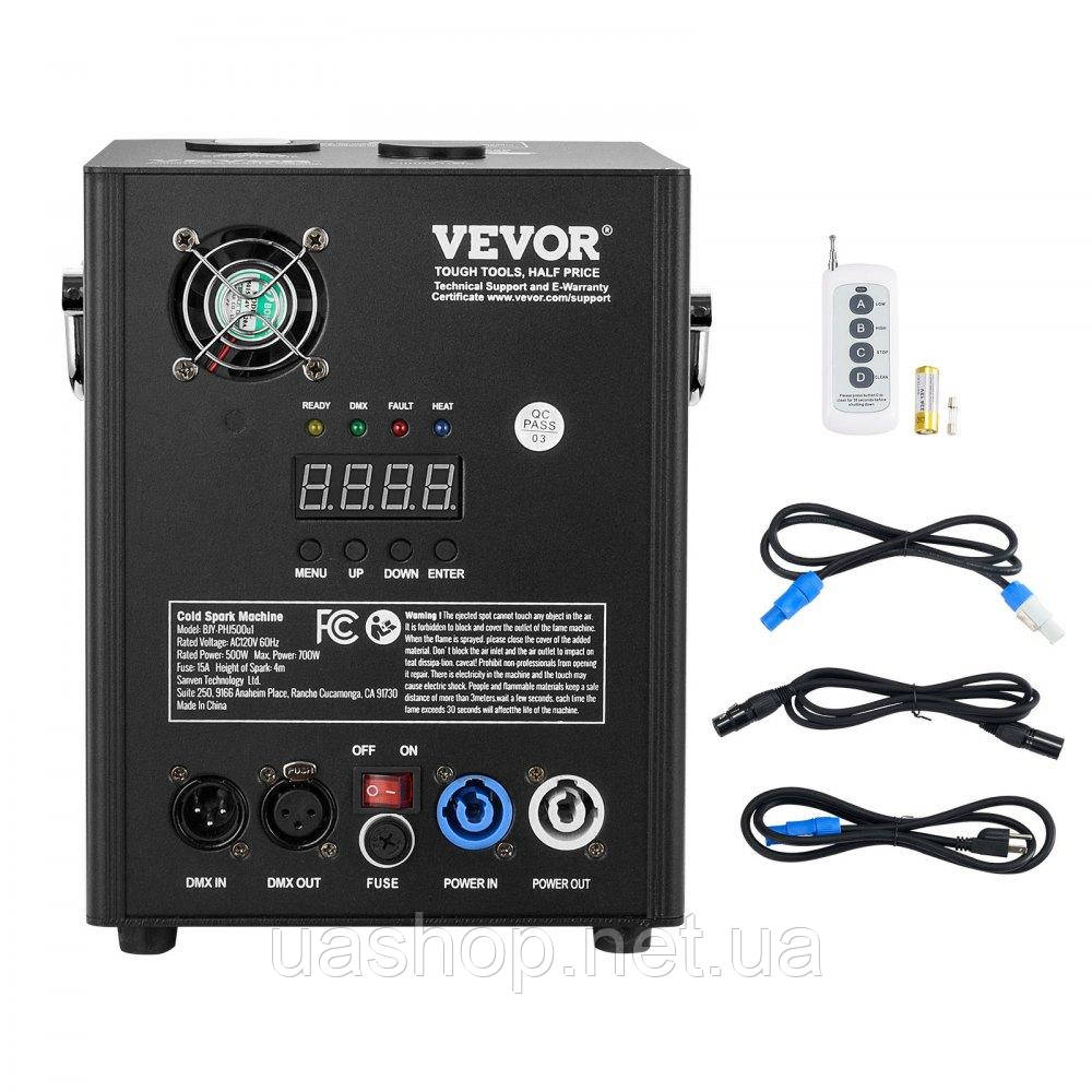 Vevor 316503 Spark Machine 500 Вт Піротехнічна машина Алюмінієвий сплав Контролер DMX Регульований 2-4 м Cold Spark Machine 7 хв