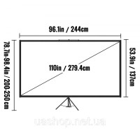 Vevor 315344 Проекційний екран 16:9 Екран на штативі 4K HD Rollo Screen Кут огляду 160 градусів Проекційний екран 244x137см Екран