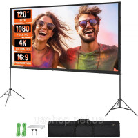 Vevor 315360 Project Beamer Casbans з підставкою 304,8 см HD 4K відкритий внутрішній екран проектора швидко складного портативного