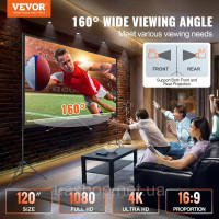 Vevor 315360 Project Beamer Casbans з підставкою 304,8 см HD 4K відкритий внутрішній екран проектора швидко складного портативного