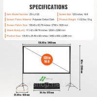 Vevor 315360 Project Beamer Casbans з підставкою 304,8 см HD 4K відкритий внутрішній екран проектора швидко складного портативного