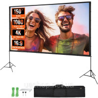 Vevor 315354 Проекційний екран з підставкою 381 см HD 4K для зовнішнього та внутрішнього проекторів, швидко складаний портативний