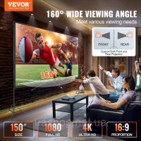 Vevor 315354 Проекційний екран з підставкою 381 см HD 4K для зовнішнього та внутрішнього проекторів, швидко складаний портативний Vevor 315354 Проекційний екран з підставкою 381 см HD 4K для зовнішнього та внутрішнього проекторів, швидко складаний портативний