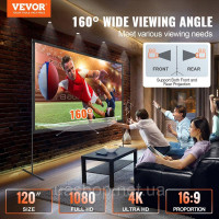 Vevor 315348 Полотно проектора Projector з підставкою 304,8 см HD 4K відкритий внутрішній екран проектора швидко складного