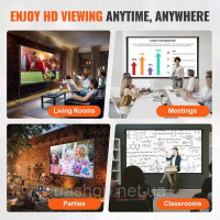 Vevor 315348 Полотно проектора Projector з підставкою 304,8 см HD 4K відкритий внутрішній екран проектора швидко складного