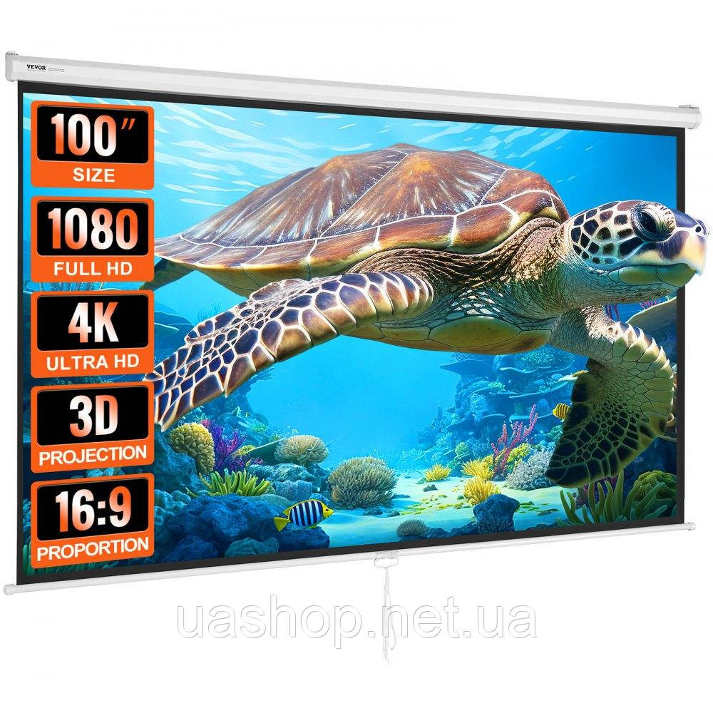 Vevor 315349 Проекційний екран 254 см HD 4K Outdoor Indoor Manual Projector Screen Швидко складаний портативний кіноекран 16:9 для
