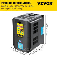 Vevor 316553 перетворювач частоти Vfd 220 В 4 кВт 5.5 Ps VFD перетворювач змінної частоти регульована швидкість багаторазовий