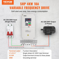 Vevor 316554 Частотний перетворювач 5HP 1/3 фази змінного струму 220 В на 3 фази змінного струму 0-220 В
