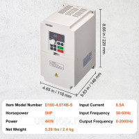 Vevor 316557 Частотний перетворювач VFD 5HP 3-фазний вхід 380 В на 3-фазний вихід 0-380 В Vevor 316557 Частотний перетворювач VFD 5HP 3-фазний вхід 380 В на 3-фазний вихід 0-380 В